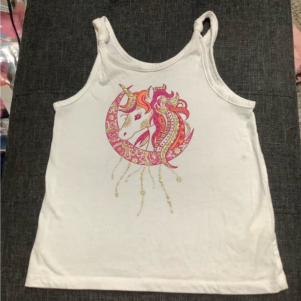White Tank Top with Unicorn Design